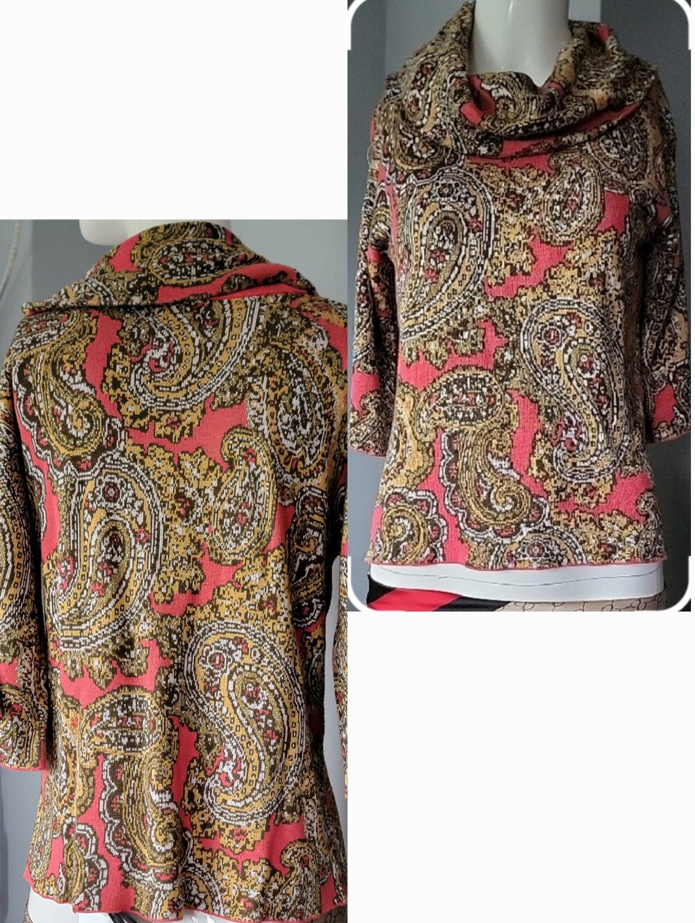 Paisley Cowl Neck Sweater XS